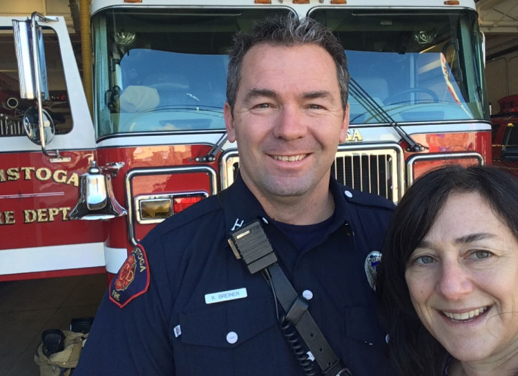 Amy Bach with Calistoga fireman.
